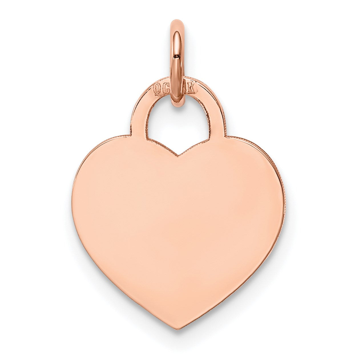 14k Rose Gold Plain .018 Gauge Small Engraveable Heart 15x12mm Disc Charm
