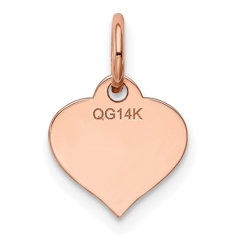 14k Rose Gold Plain .013 Gauge Engravable Heart 10mm Disc Charm