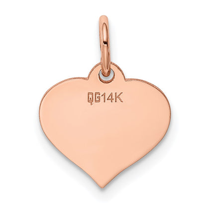 14k Rose Gold Plain .018 Gauge Engravable Heart 14x12mm Disc Charm