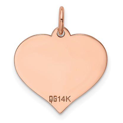 14k Rose Gold Plain .018 Gauge Engravable Heart 16x17mm Disc Charm