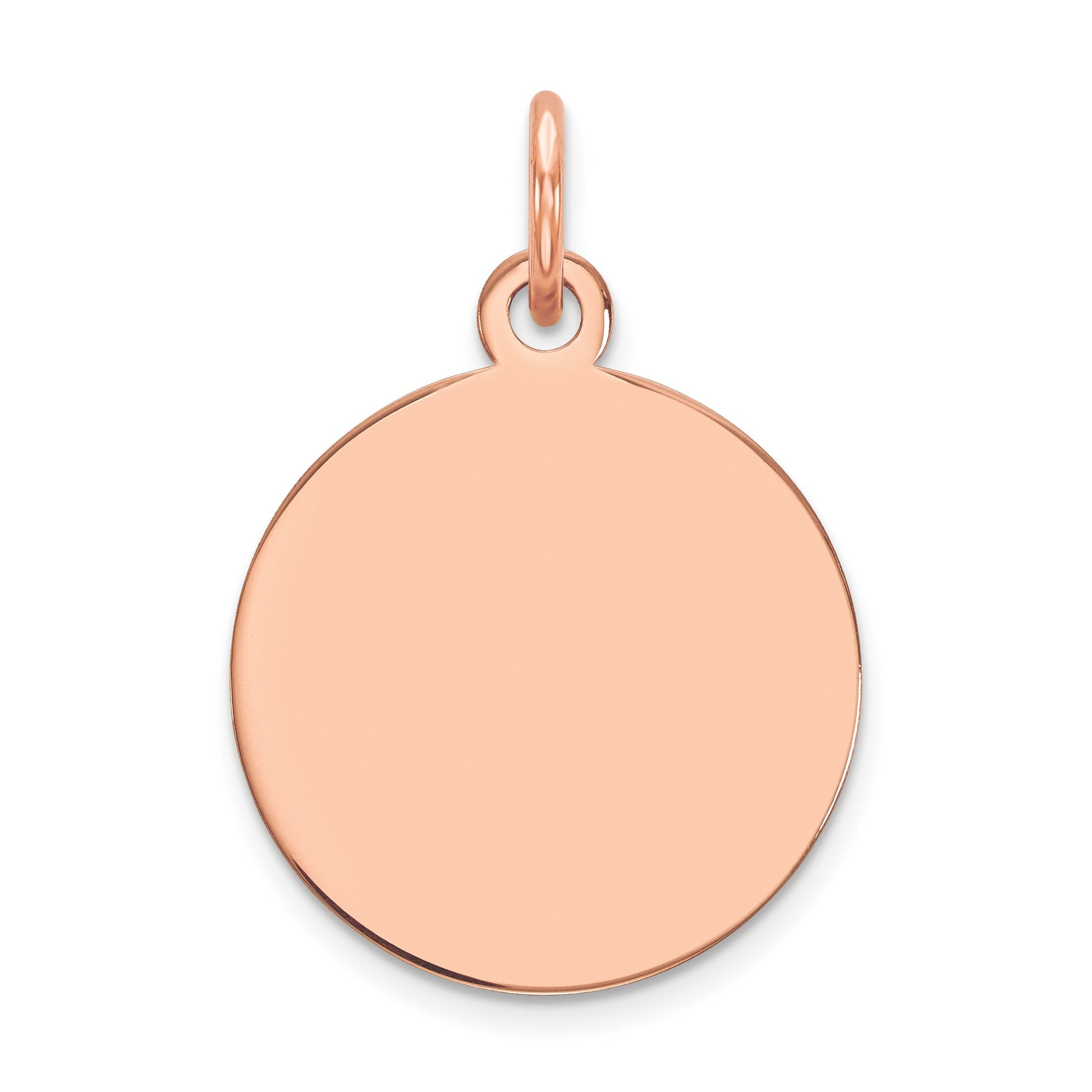 14k Rose Gold Plain .011 Gauge Round Engravable 15mm Disc Charm
