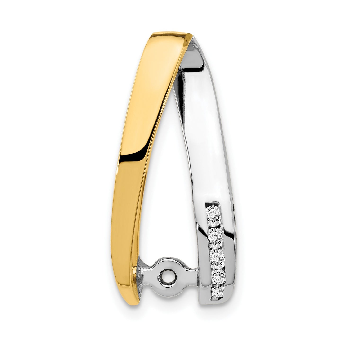 14k Two-tone Peg-Set AAA Diamond Semi-Mount Slide Fits up to 4mm Regular/6mm Fancy or Reversible Omega