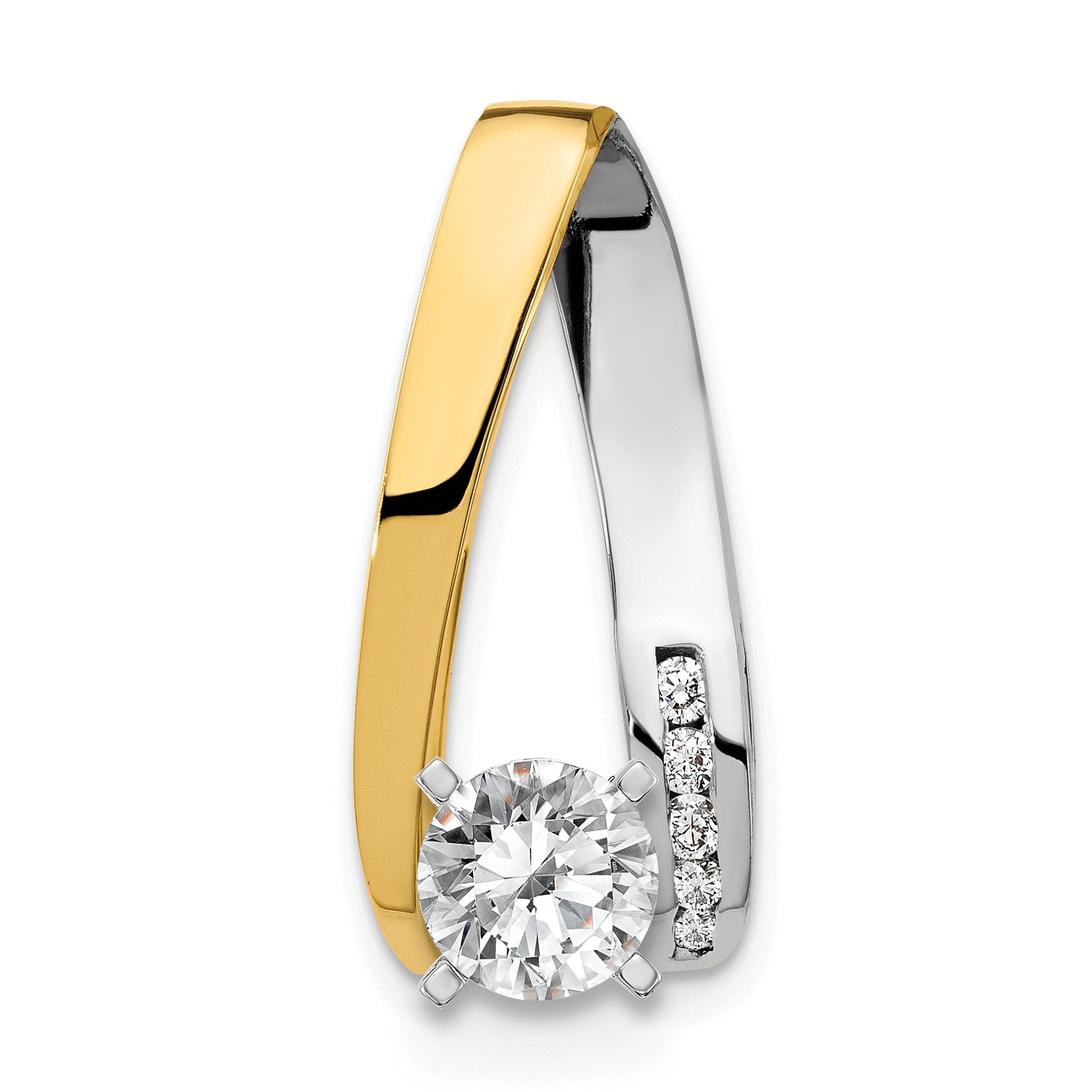 14k Two-tone Peg-Set AAA Diamond Semi-Mount Slide Fits up to 4mm Regular/6mm Fancy or Reversible Omega