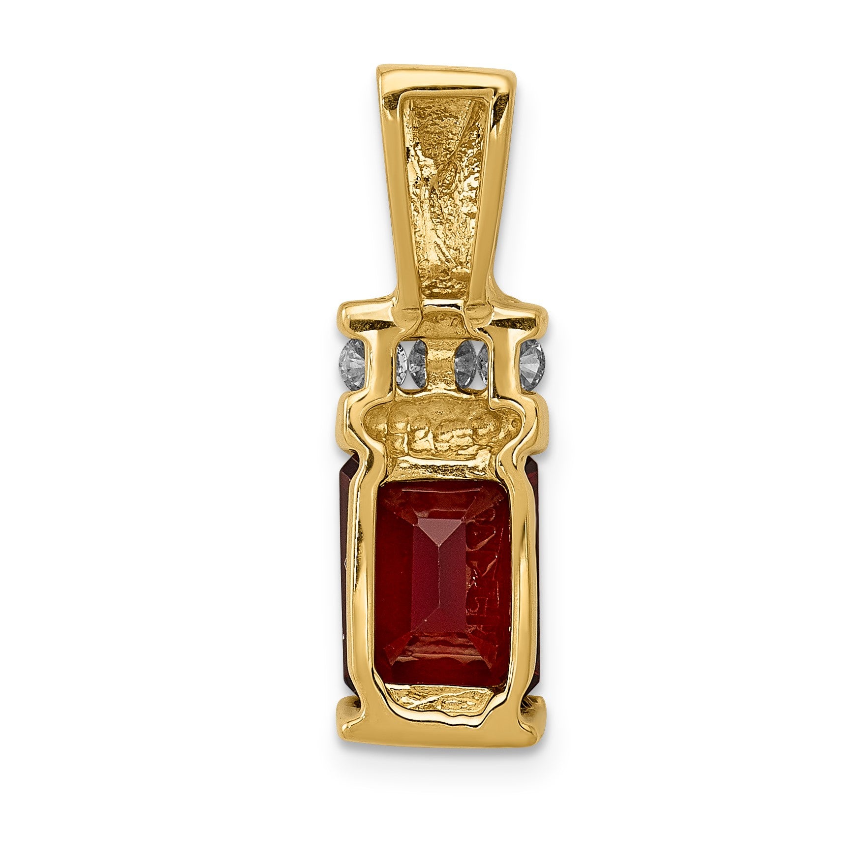 14k 8x6mm Emerald-cut Garnet and AA Diamond Slide Fits up to 2mm Regular/4mm Fancy or Reversible Omega