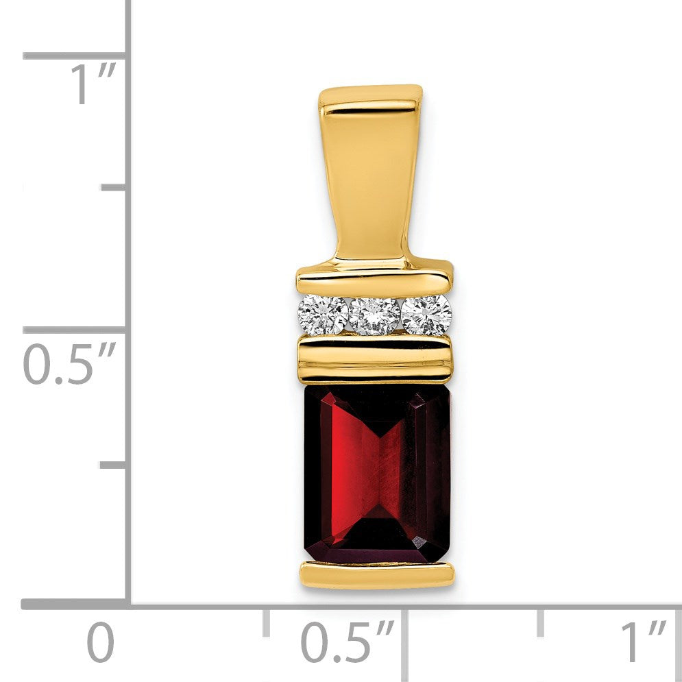 14k 8x6mm Emerald-cut Garnet and AA Diamond Slide Fits up to 2mm Regular/4mm Fancy or Reversible Omega