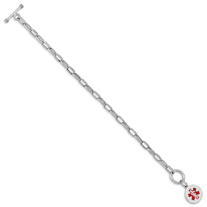 Sterling Silver Rhodium Engraveable Enamel Disc Medical ID Bracelet