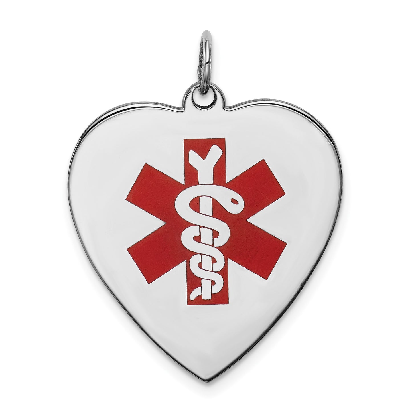 Sterling Silver RH-pltd Engraveable Enamel Lg.Heart Medical Pendant