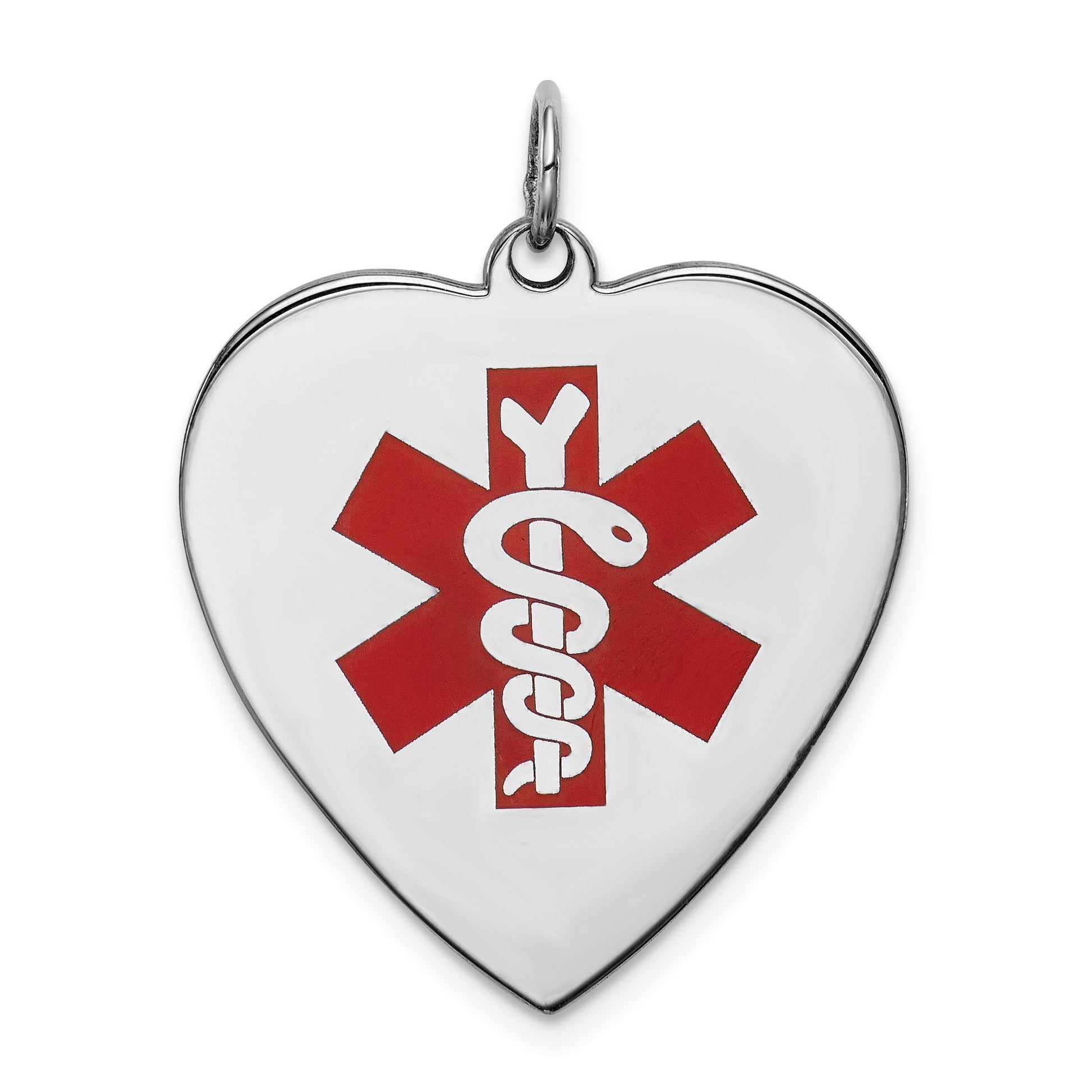 Sterling Silver RH-pltd Engraveable Enamel Lg.Heart Medical Pendant