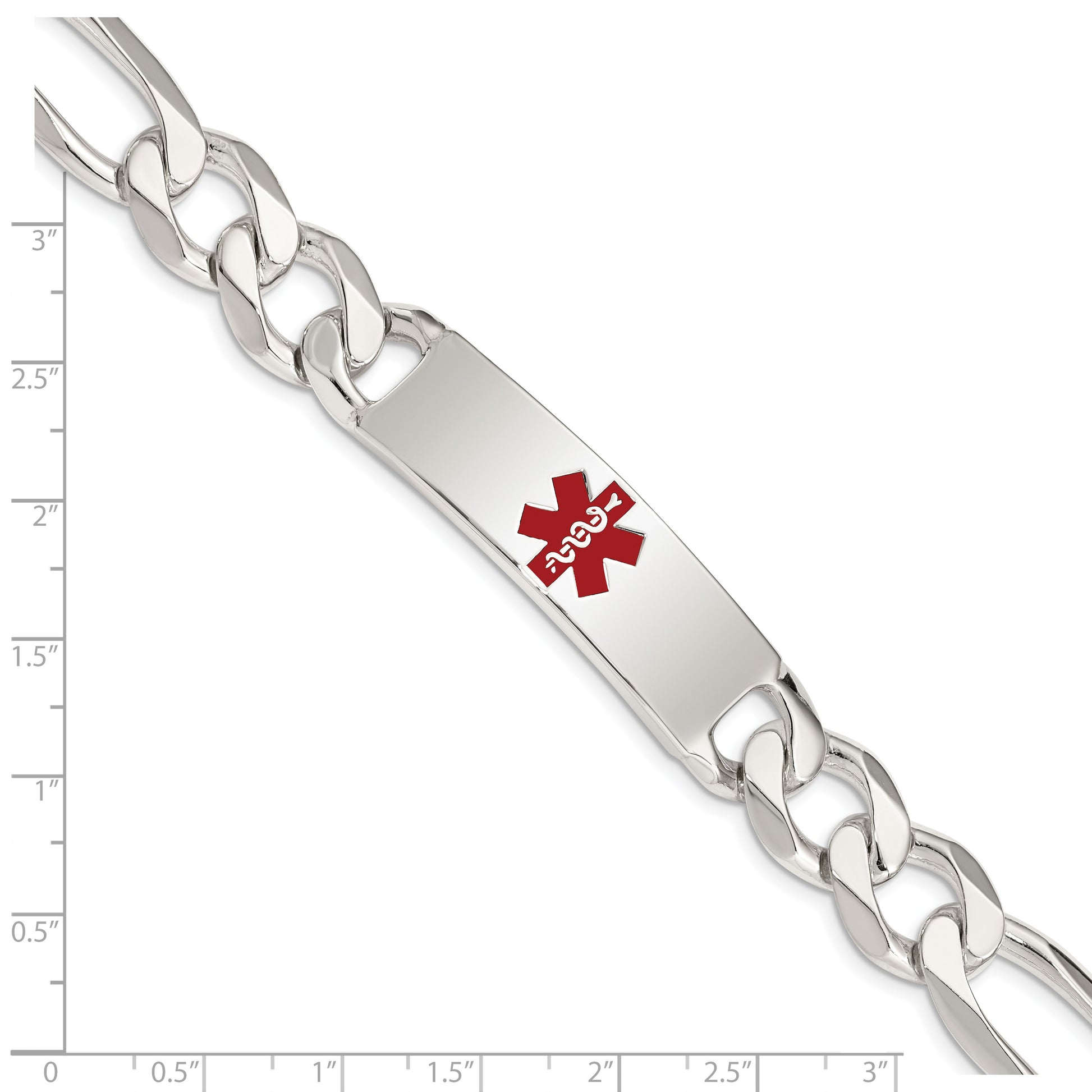 Sterling Silver Polished Medical Figaro Anchor Link ID Bracelet