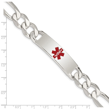 Sterling Silver Polished Medical Figaro Anchor Link ID Bracelet