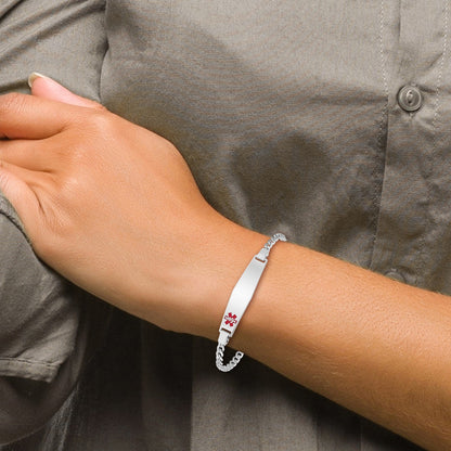 Sterling Silver Rhodium-plated Medical ID Curb Link Bracelet