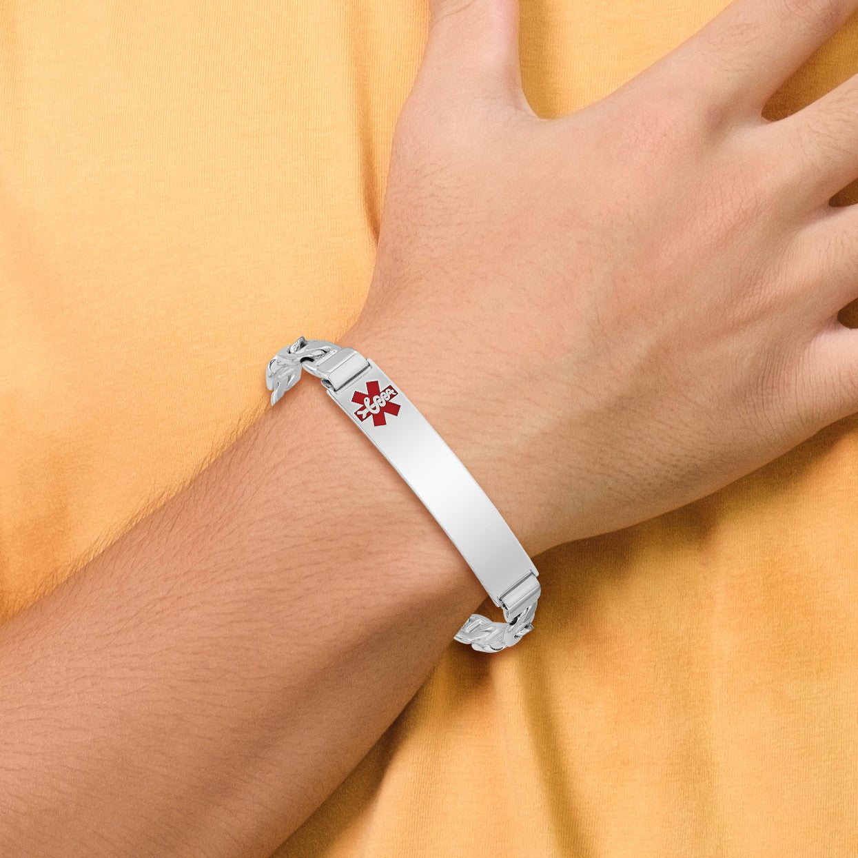 Sterling Silver Rhodium-plated Medical ID Anchor Link Bracelet