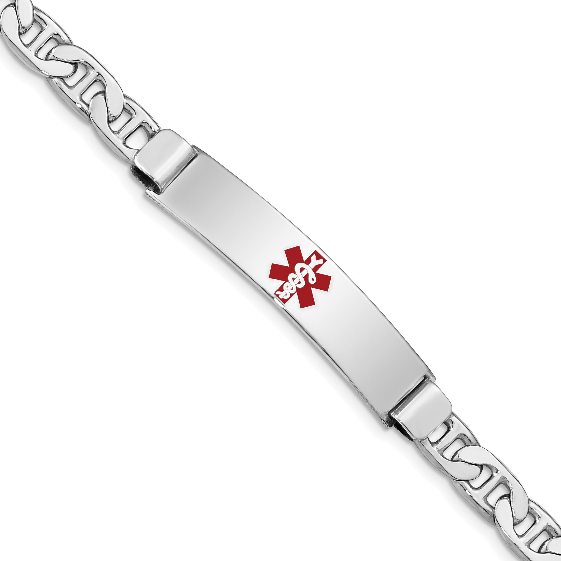 Sterling Silver Rhodium-plated Medical ID Anchor Link Bracelet
