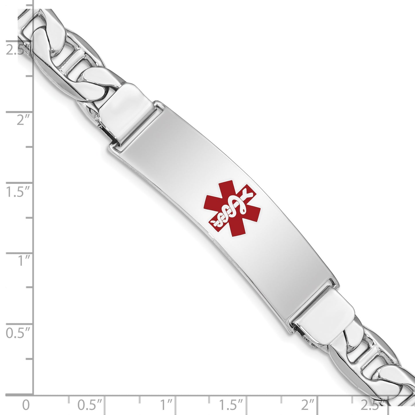 Sterling Silver Rhodium-plated Medical ID Anchor Link Bracelet