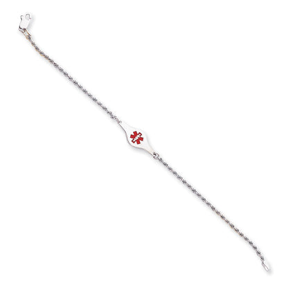 Sterling Silver Rhodium-plated Medical ID Rope Link Bracelet