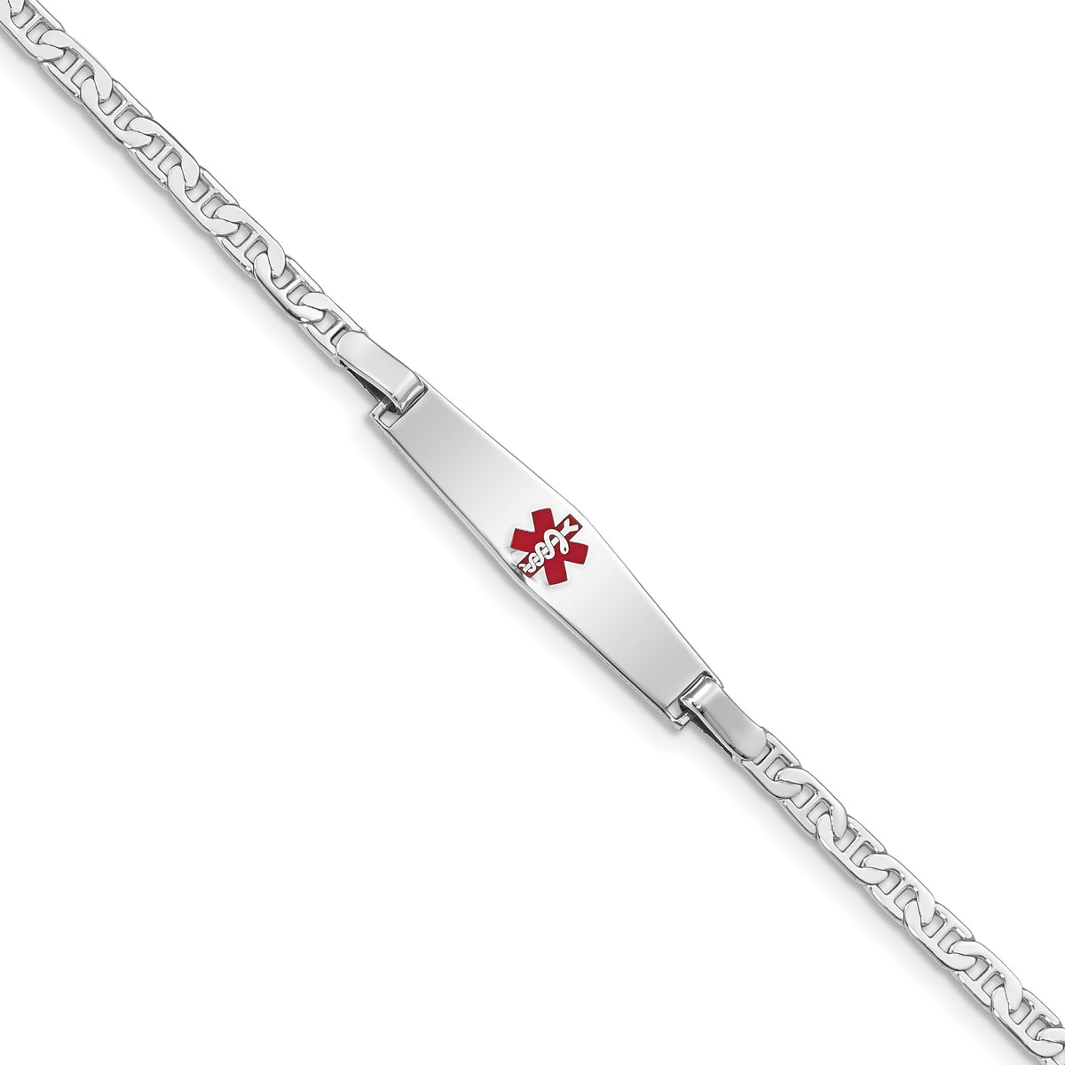 Sterling Silver Rhodium-plated Medical ID Anchor Link Bracelet