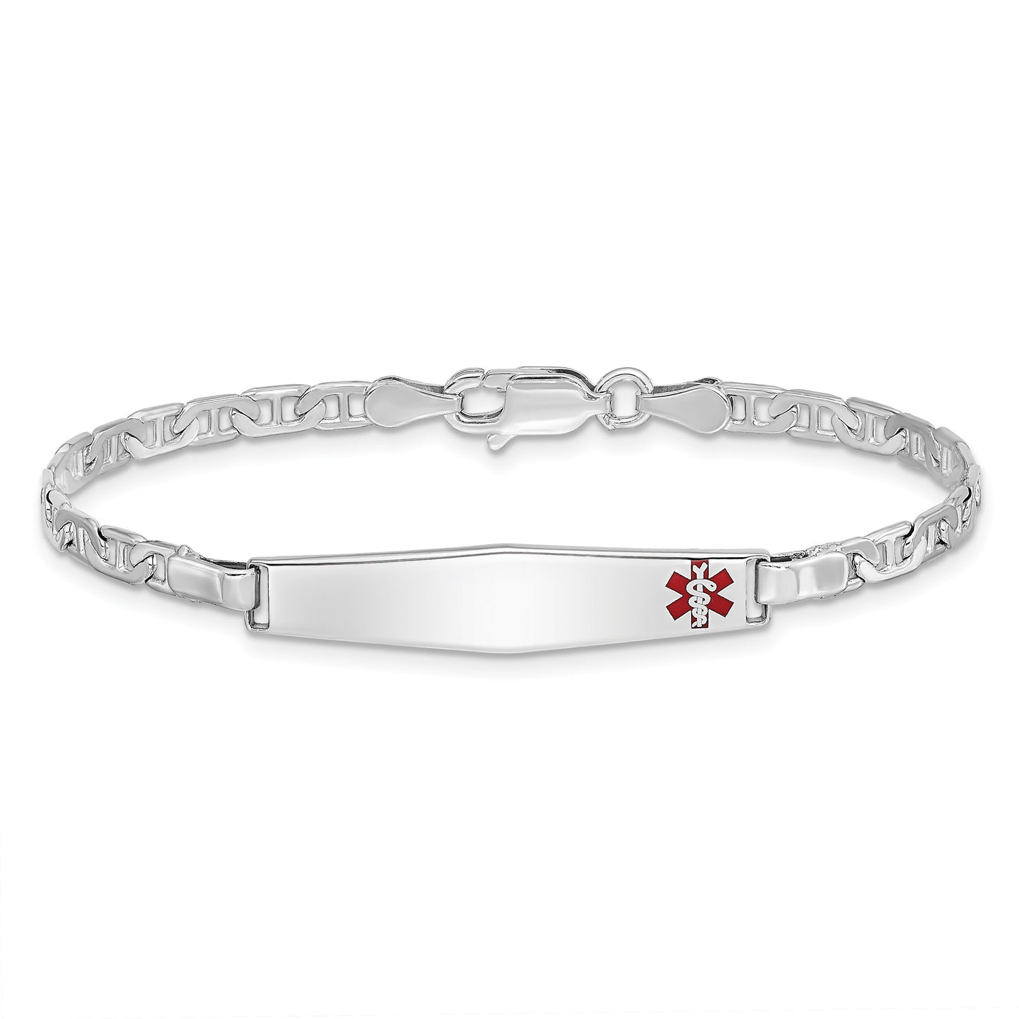 Sterling Silver Rhod-plated Children's Medical ID Bracelet w/Anchor