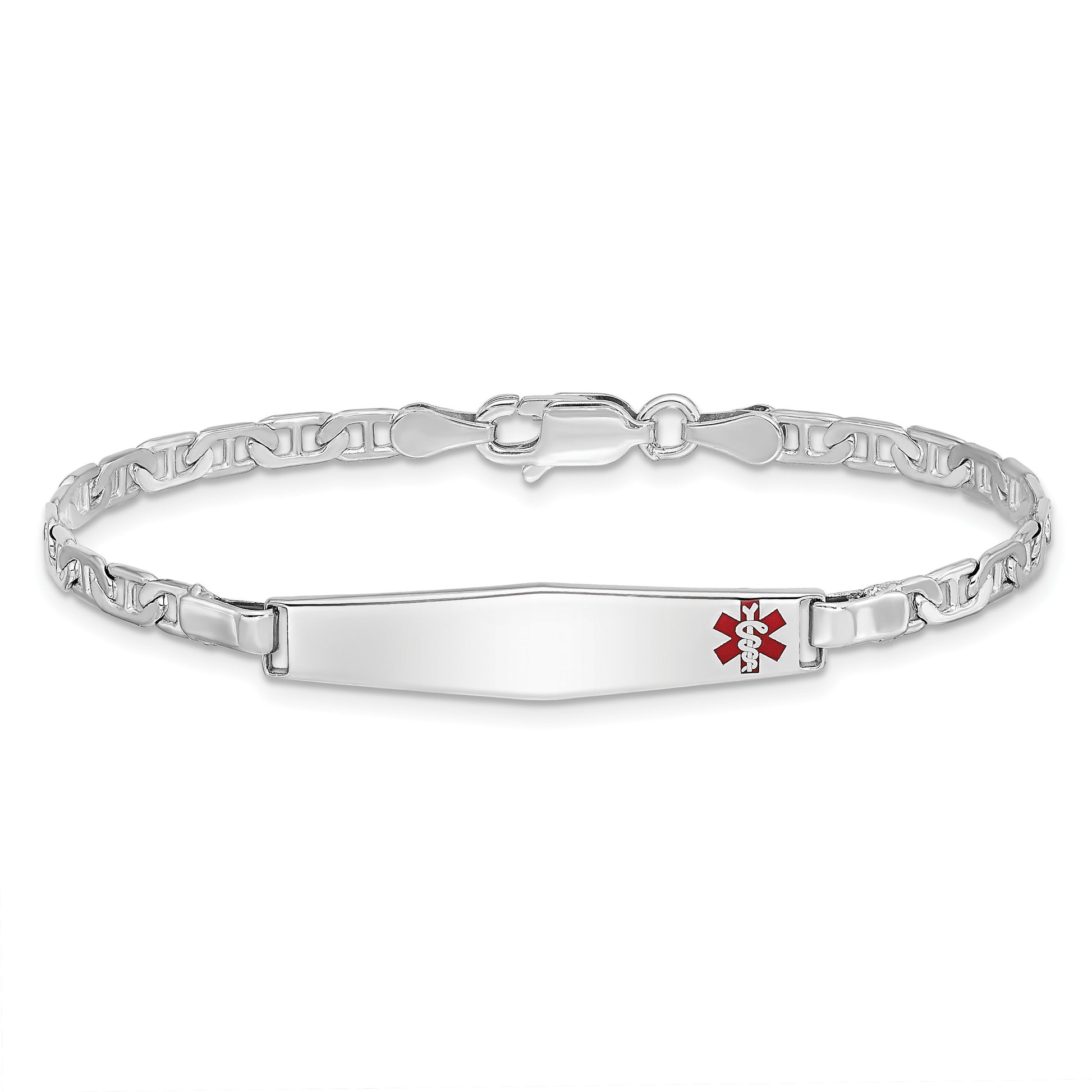 Sterling Silver Rhod-plated Children's Medical ID Bracelet w/Anchor