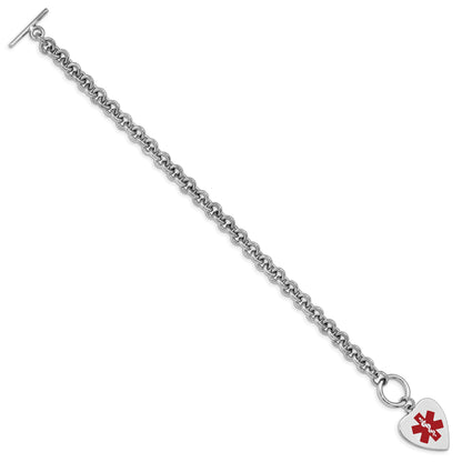 Sterling Silver RH-pltd Engraveable Enamel Heart Medical ID Bracelet