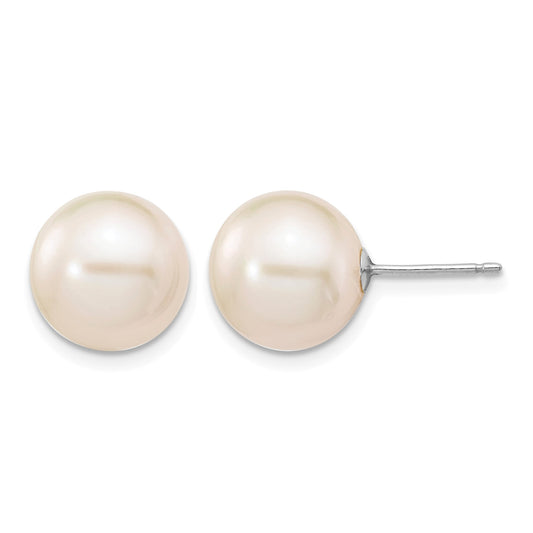 14k White Gold 10-11mm White Round Freshwater Cultured Pearl Stud Post Earrings