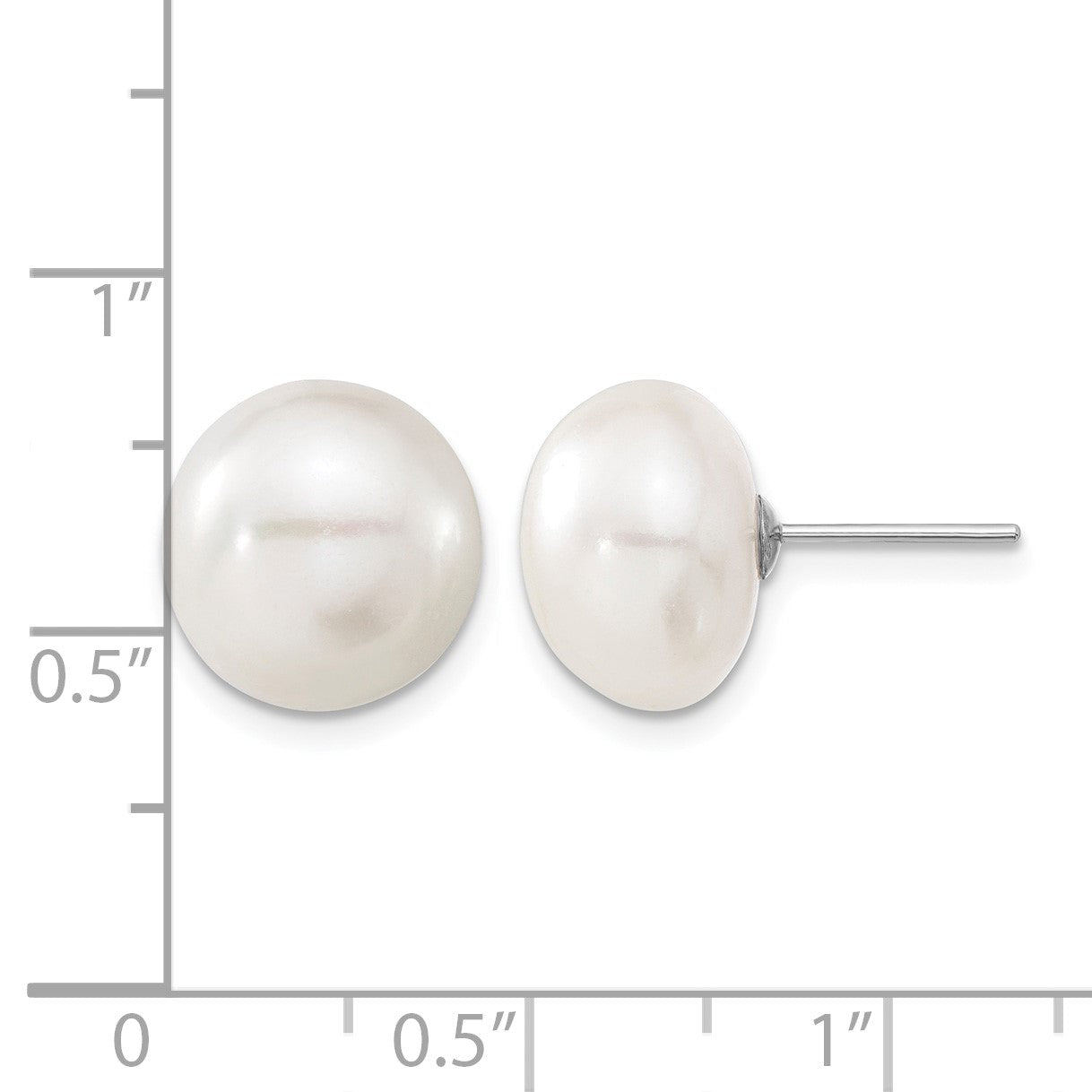 14k White Gold 11-12mm White Button Freshwater Cultured Pearl Stud Post Earrings