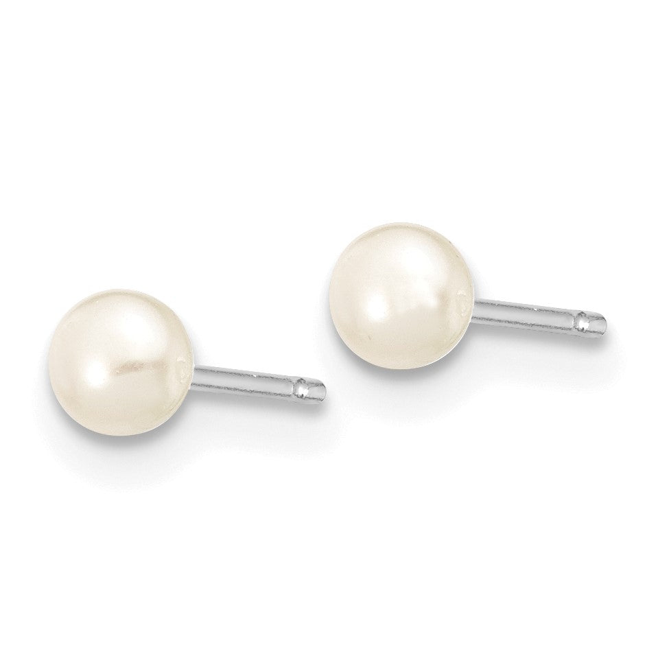 14k White Gold 3-4mm White Button Freshwater Cultured Pearl Stud Post Earrings