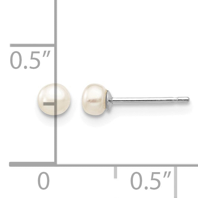 14k White Gold 3-4mm White Button Freshwater Cultured Pearl Stud Post Earrings