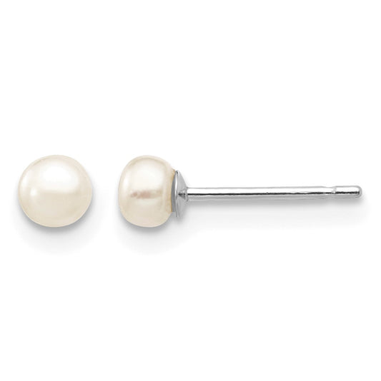 14k White Gold 3-4mm White Button Freshwater Cultured Pearl Stud Post Earrings