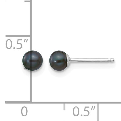 14k White Gold 3-4mm Black Round Freshwater Cultured Pearl Stud Post Earrings