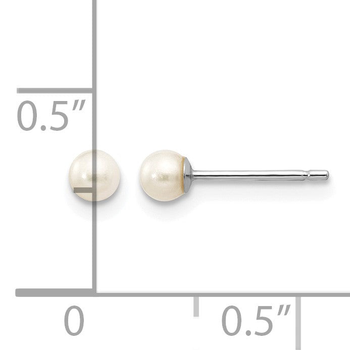 14k White Gold 3-4mm White Round Freshwater Cultured Pearl Stud Post Earrings