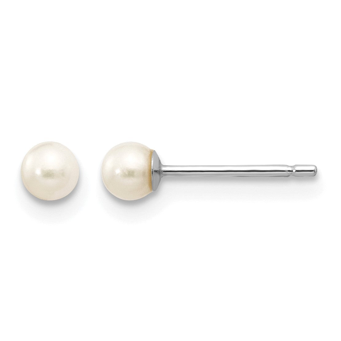 14k White Gold 3-4mm White Round Freshwater Cultured Pearl Stud Post Earrings