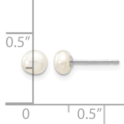 14k White Gold 4-5mm White Button Freshwater Cultured Pearl Stud Post Earrings