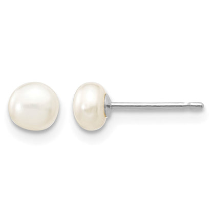 14k White Gold 4-5mm White Button Freshwater Cultured Pearl Stud Post Earrings
