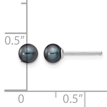 14k White Gold 4-5mm Black Round Freshwater Cultured Pearl Stud Post Earrings
