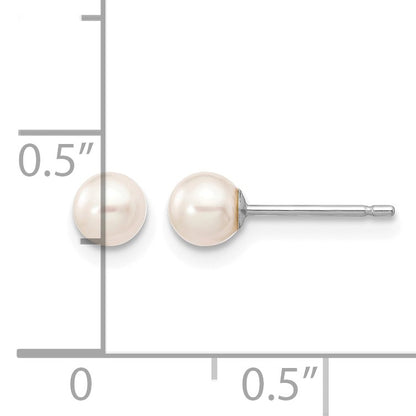 14k White Gold 4-5mm White Round Freshwater Cultured Pearl Stud Post Earrings