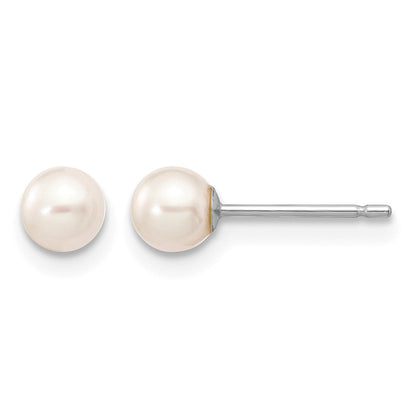 14k White Gold 4-5mm White Round Freshwater Cultured Pearl Stud Post Earrings