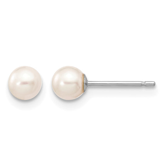 14k White Gold 4-5mm White Round Freshwater Cultured Pearl Stud Post Earrings