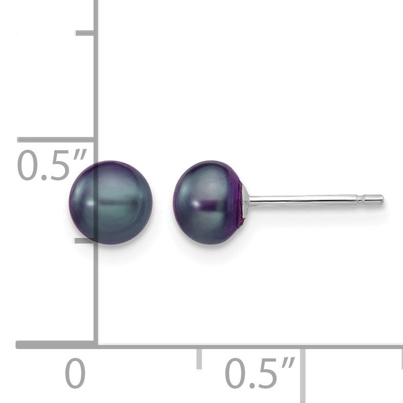 14k White Gold 5-6mm Black Button Freshwater Cultured Pearl Stud Post Earrings