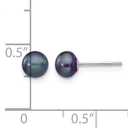 14k White Gold 5-6mm Black Button Freshwater Cultured Pearl Stud Post Earrings