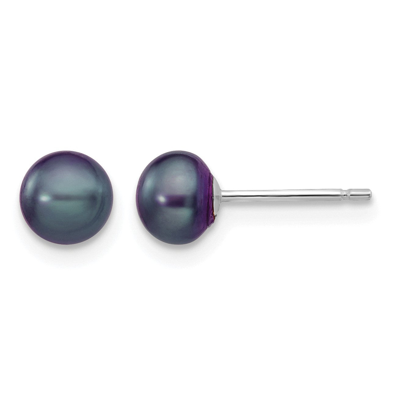 14k White Gold 5-6mm Black Button Freshwater Cultured Pearl Stud Post Earrings