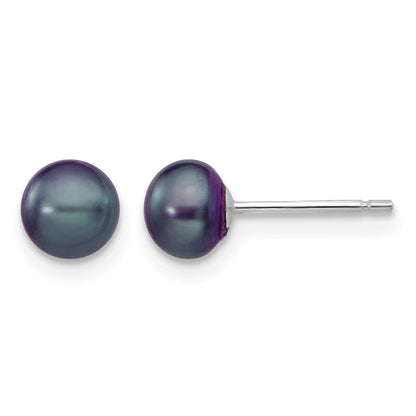 14k White Gold 5-6mm Black Button Freshwater Cultured Pearl Stud Post Earrings