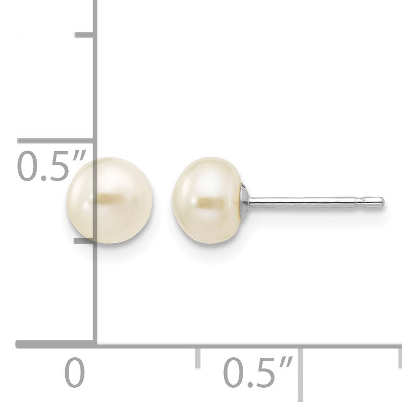 14k White Gold 5-6mm White Button Freshwater Cultured Pearl Stud Post Earrings
