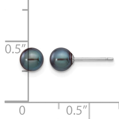 14k White Gold 5-6mm Black Round Freshwater Cultured Pearl Stud Post Earrings