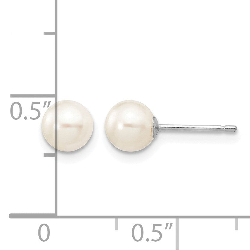 14k White Gold 5-6mm White Round Freshwater Cultured Pearl Stud Post Earrings