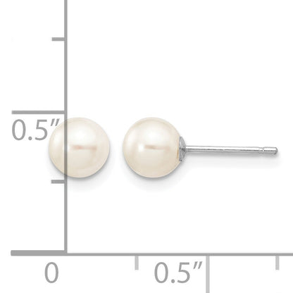 14k White Gold 5-6mm White Round Freshwater Cultured Pearl Stud Post Earrings