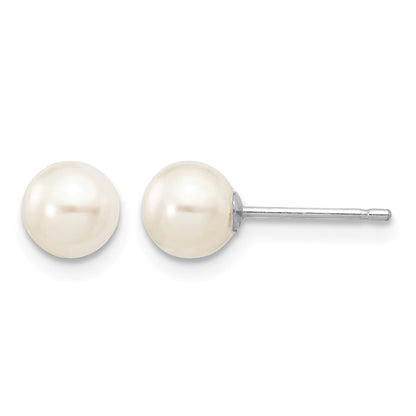 14k White Gold 5-6mm White Round Freshwater Cultured Pearl Stud Post Earrings