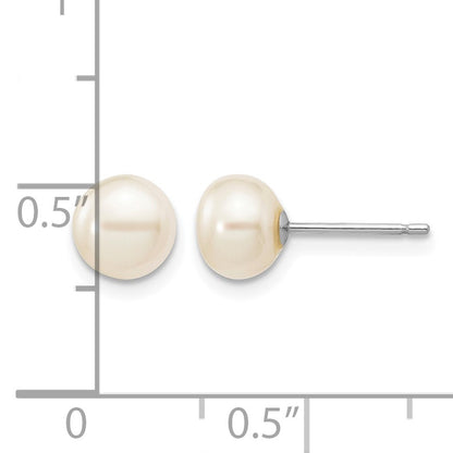 14k White Gold 6-7mm White Button Freshwater Cultured Pearl Stud Post Earrings