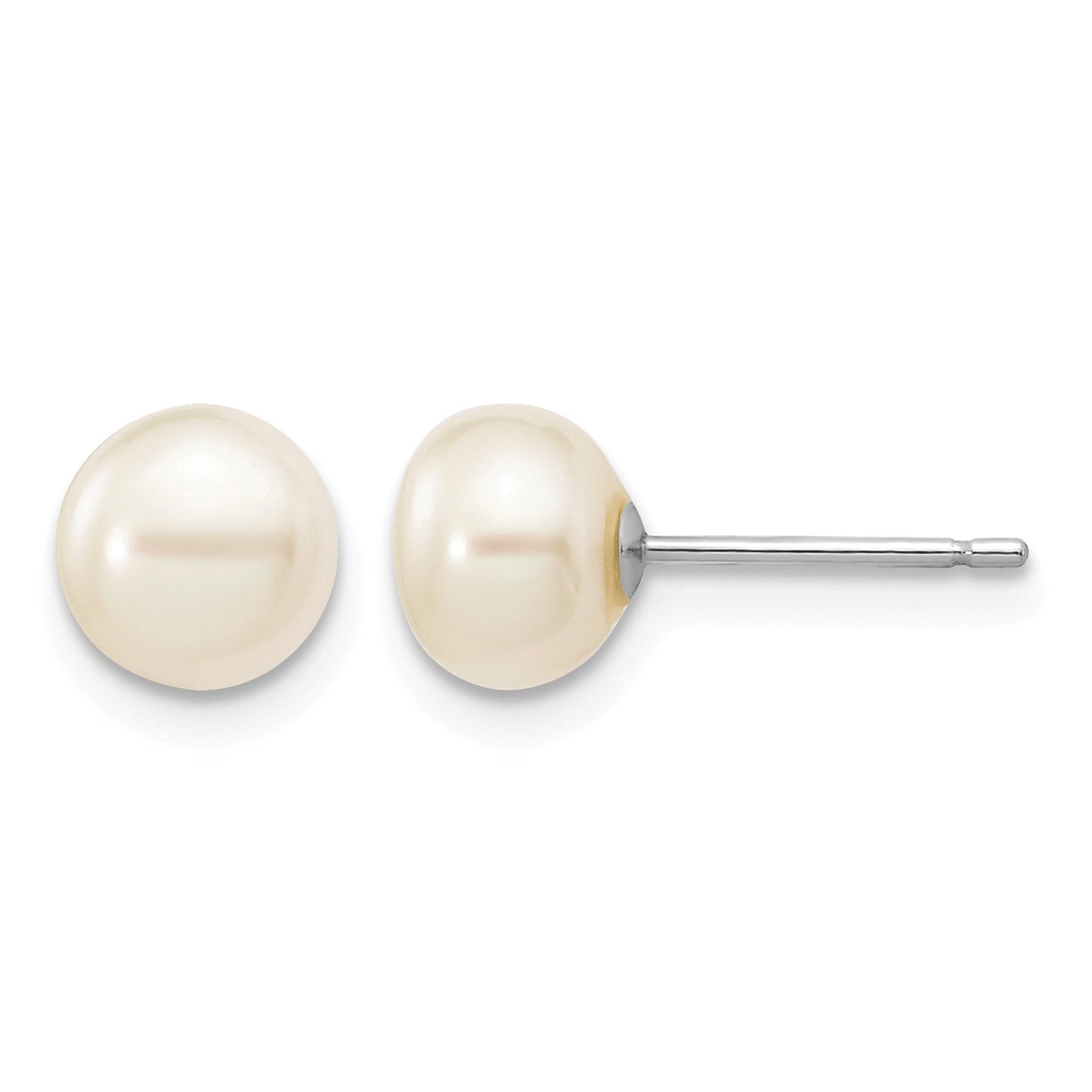 14k White Gold 6-7mm White Button Freshwater Cultured Pearl Stud Post Earrings