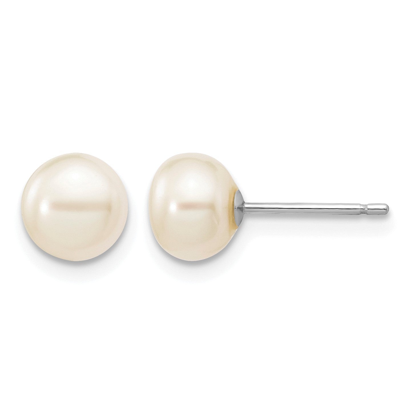 14k White Gold 6-7mm White Button Freshwater Cultured Pearl Stud Post Earrings
