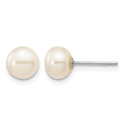 14k White Gold 6-7mm White Button Freshwater Cultured Pearl Stud Post Earrings
